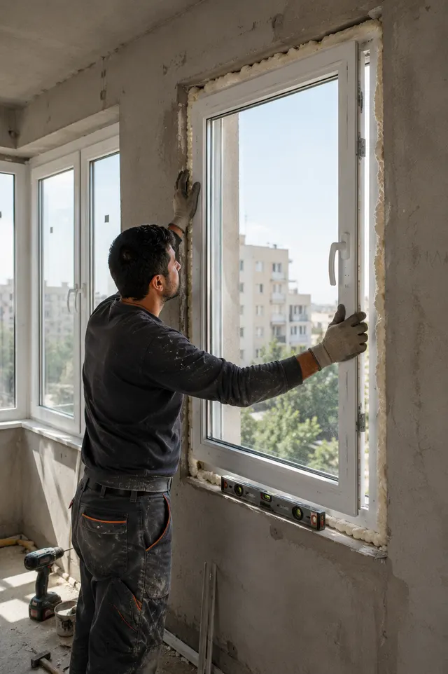نصب پنجره دوجداره UPVC در ساختمان مسکونی توسط مجری درب و پنجره
